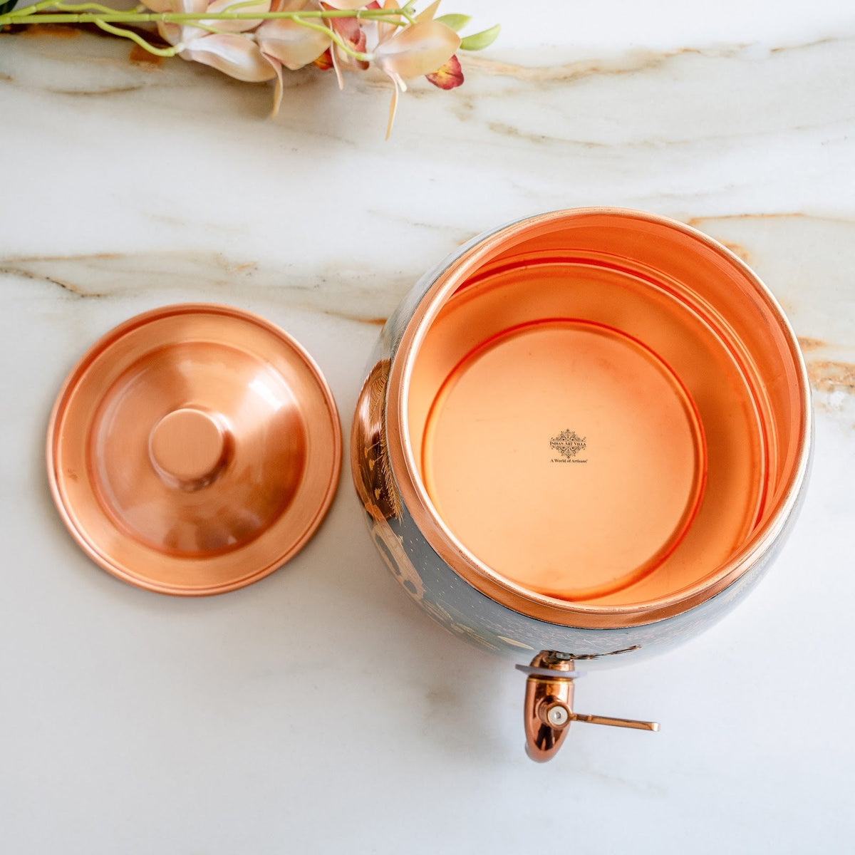 Pure Copper Water Pot with Kalakriti Printed Design - 7100 ML