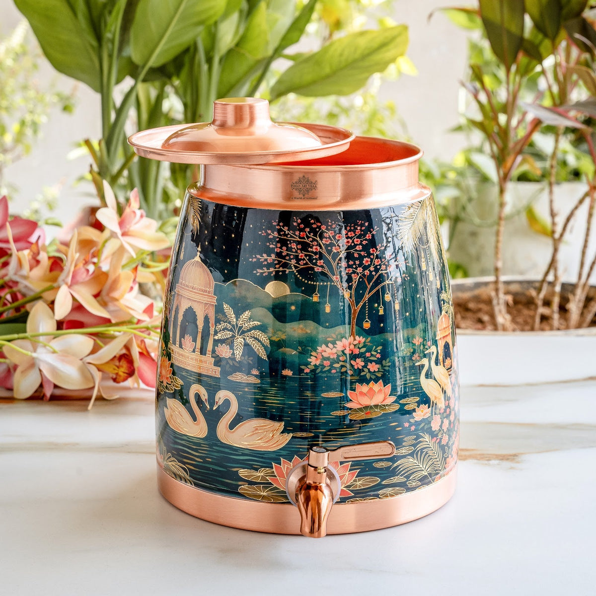 Pure Copper Water Pot with Kalakriti Printed Design - 7100 ML