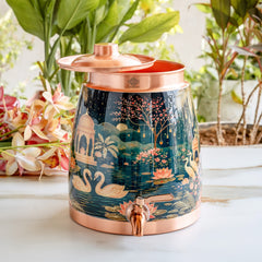 Pure Copper Water Pot with Kalakriti Printed Design - 7100 ML