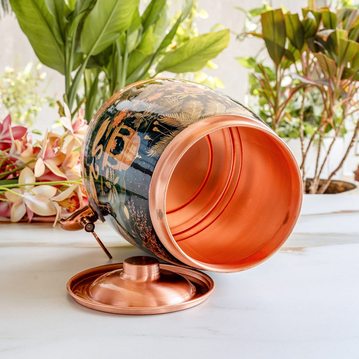 Pure Copper Water Pot with Kalakriti Printed Design - 7100 ML