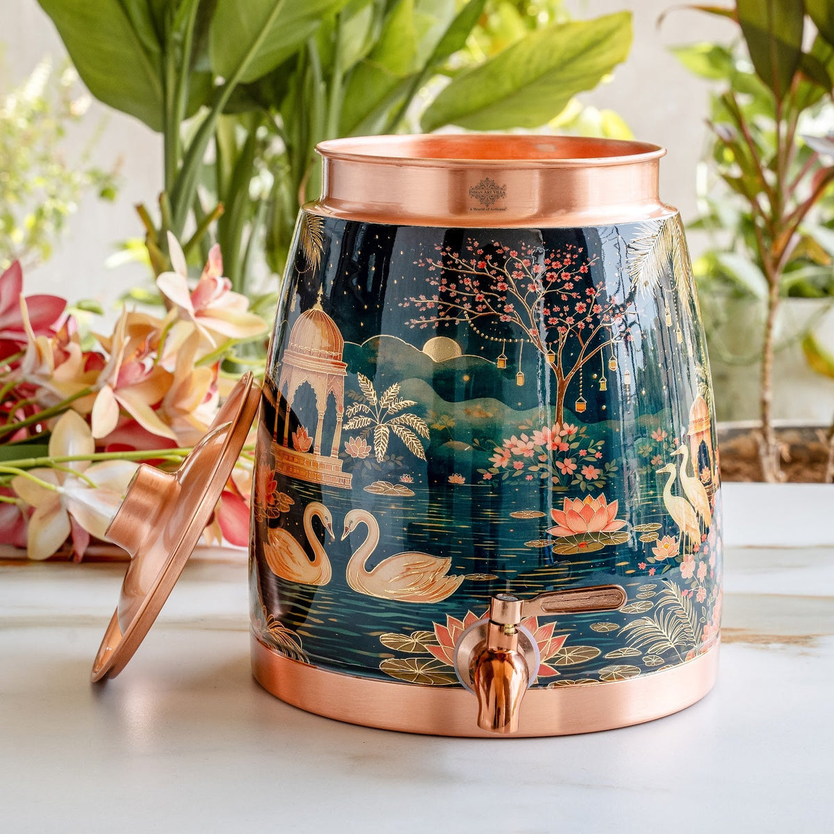 Pure Copper Water Pot with Kalakriti Printed Design - 7100 ML