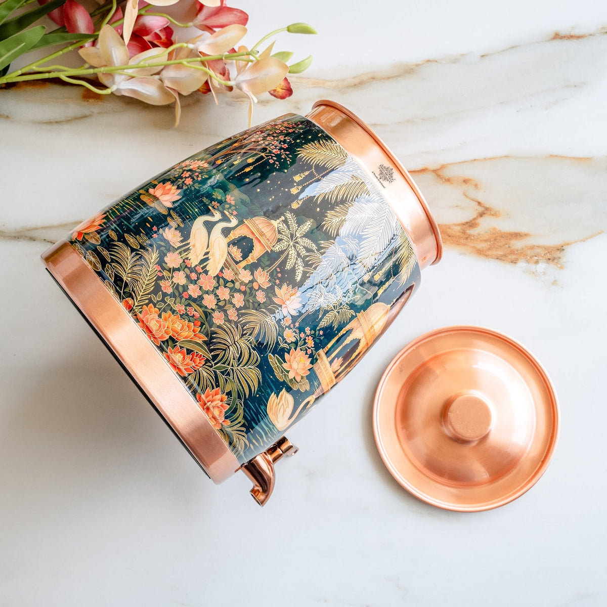 Pure Copper Water Pot with Kalakriti Printed Design - 7100 ML