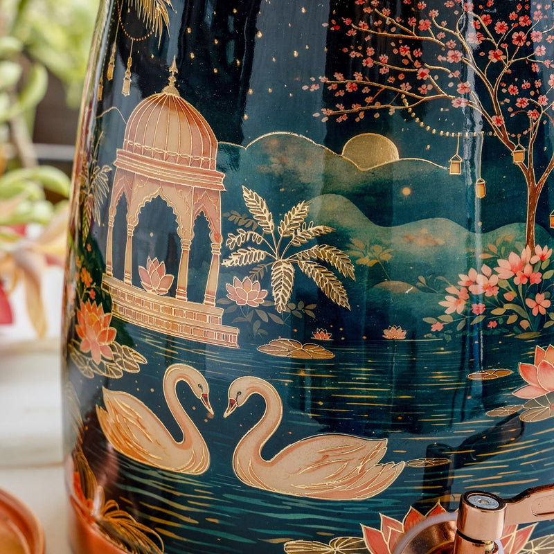 Pure Copper Water Pot with Kalakriti Printed Design - 7100 ML