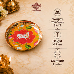 Brass Thali With Pichwai Cow Print Set Of 2