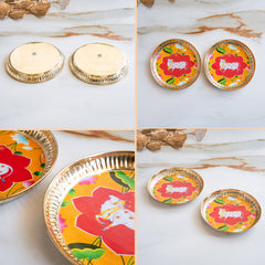 Brass Thali With Pichwai Cow Print Set Of 2
