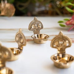 Brass Tilak Design Diya Set of 4 with Shine Finish for Daily Puja