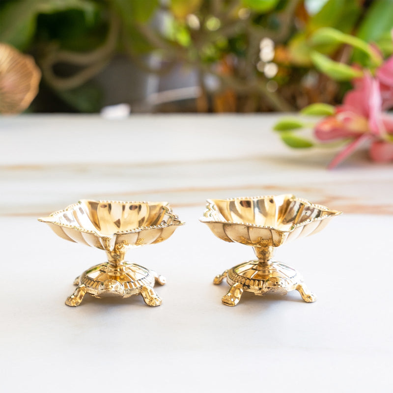 Pure Brass Panch Mukhi Tortoise Diya Set