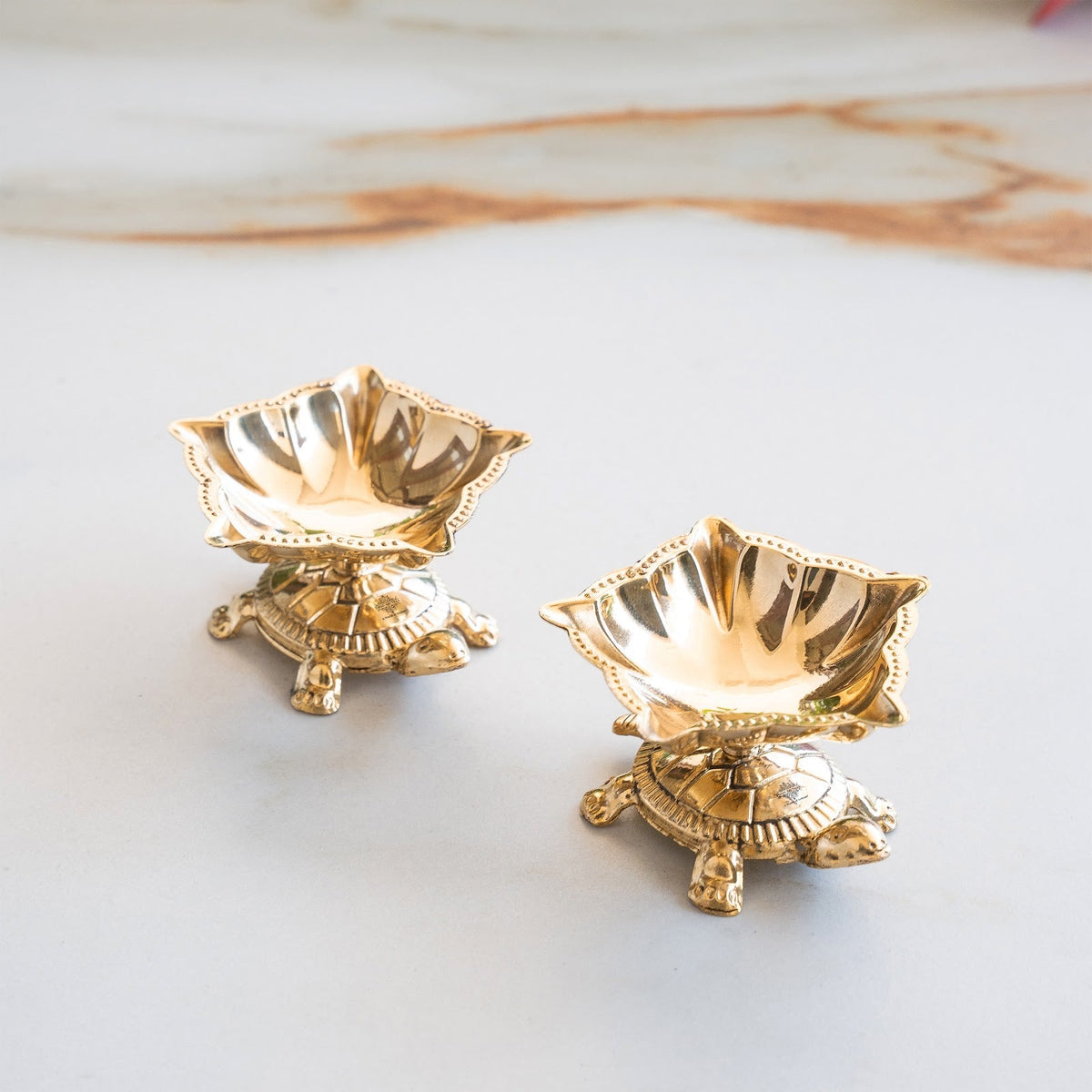 Pure Brass Panch Mukhi Tortoise Diya Set