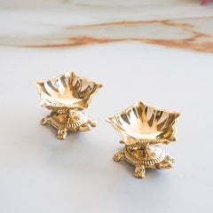 Pure Brass Panch Mukhi Tortoise Diya Set
