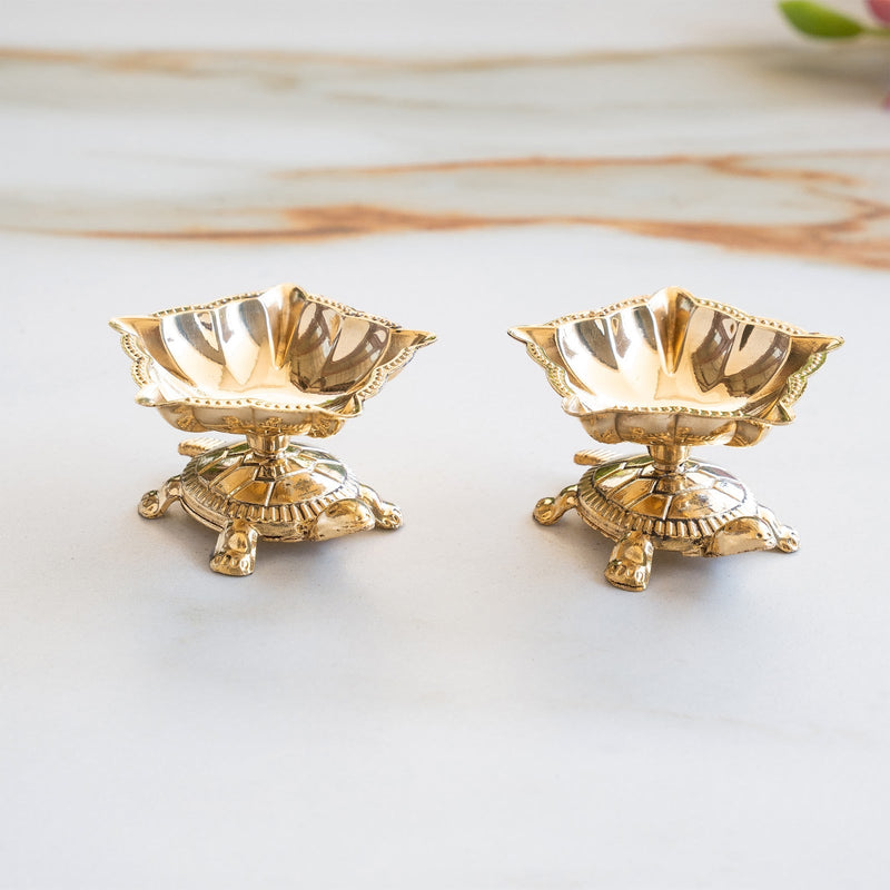 Pure Brass Panch Mukhi Tortoise Diya Set