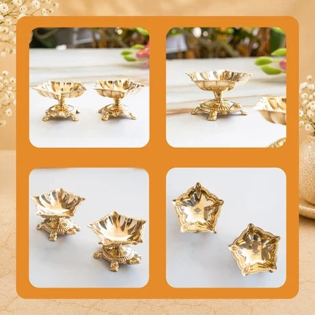 Pure Brass Panch Mukhi Tortoise Diya Set