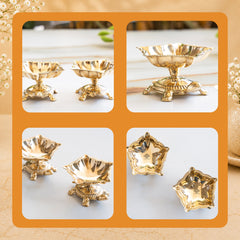 Pure Brass Panch Mukhi Tortoise Diya Set