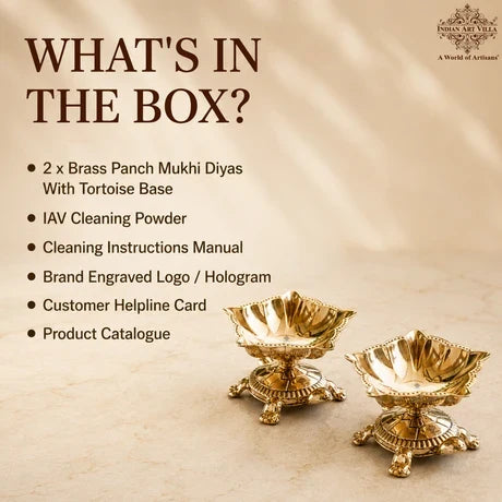 Pure Brass Panch Mukhi Tortoise Diya Set