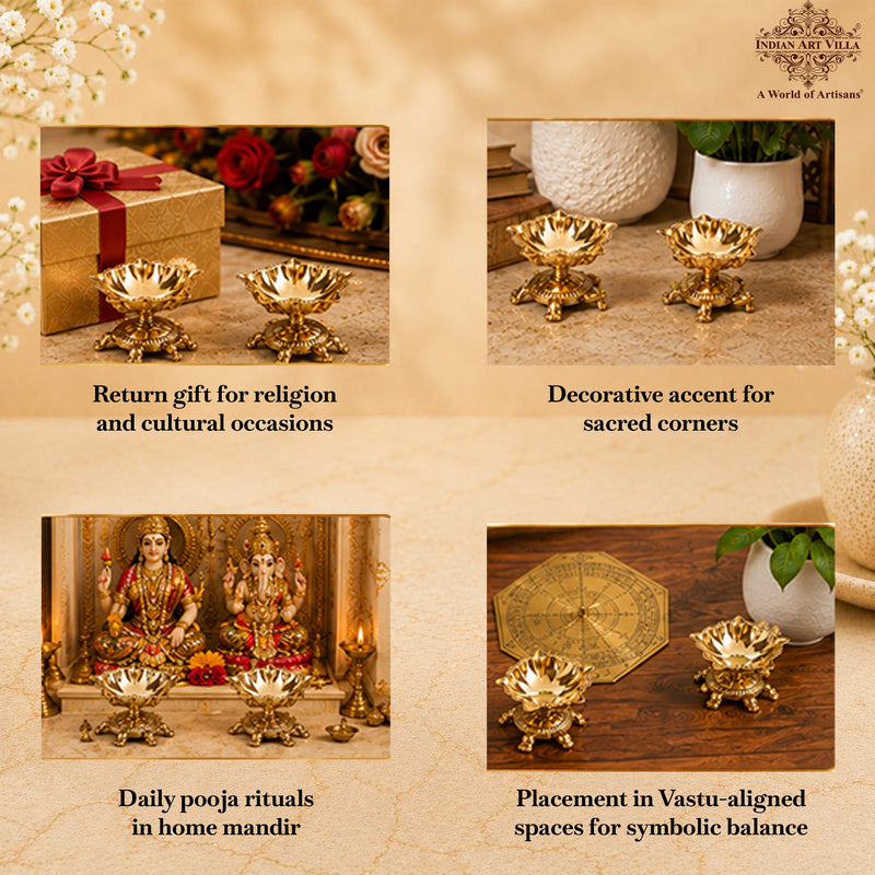 Pure Brass Panch Mukhi Tortoise Diya Set