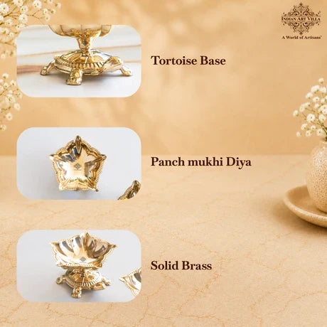 Pure Brass Panch Mukhi Tortoise Diya Set