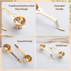 Brass Golchy Aarti Diya Set of 2 with Long Handle
