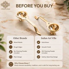 Brass Golchy Aarti Diya Set of 2 with Long Handle