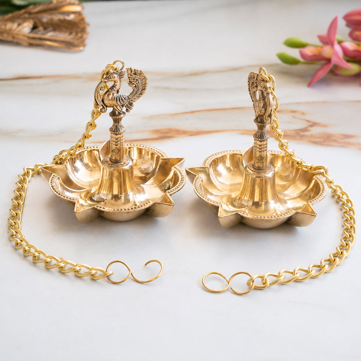 Brass Hanging Diya Set of 2 for Daily Pooja and Ritual Lighting