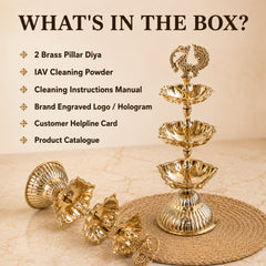 Brass Three-Tier Pillar Diya Set of 2 for Pooja & Home Décor