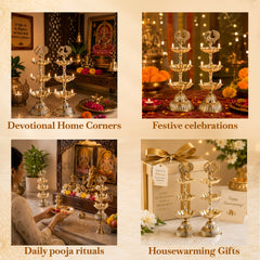 Brass Three-Tier Pillar Diya Set of 2 for Pooja & Home Décor