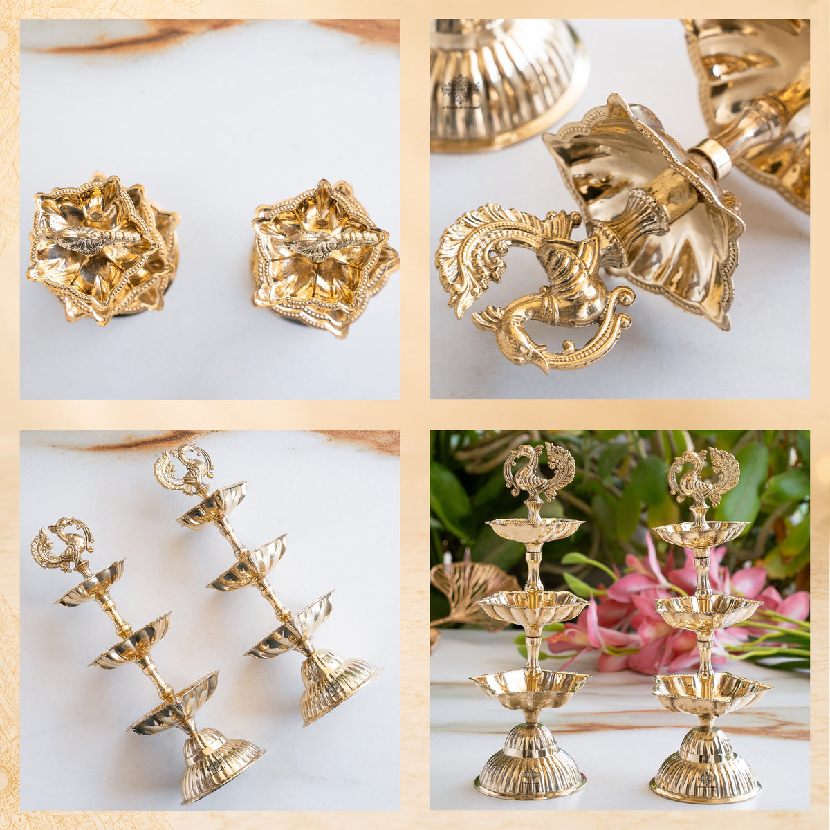 Brass Three-Tier Pillar Diya Set of 2 for Pooja & Home Décor