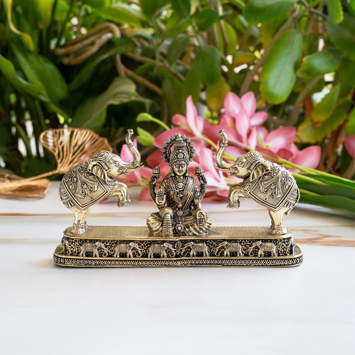 Brass Lakshmi Idol with Elephant Design - Pooja Home Temple Décor and Gifting