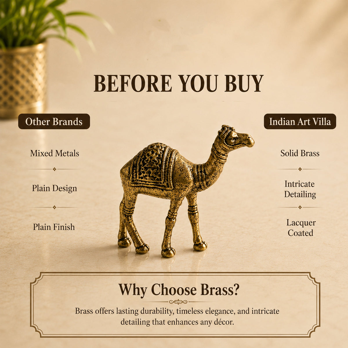 Pure Brass Miniature Camel Statue for Vastu - 3 cm