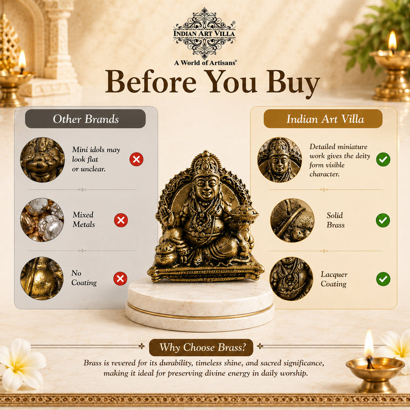 Pure Brass Miniature Kuber Ji Murti For Home Decor and Vastu