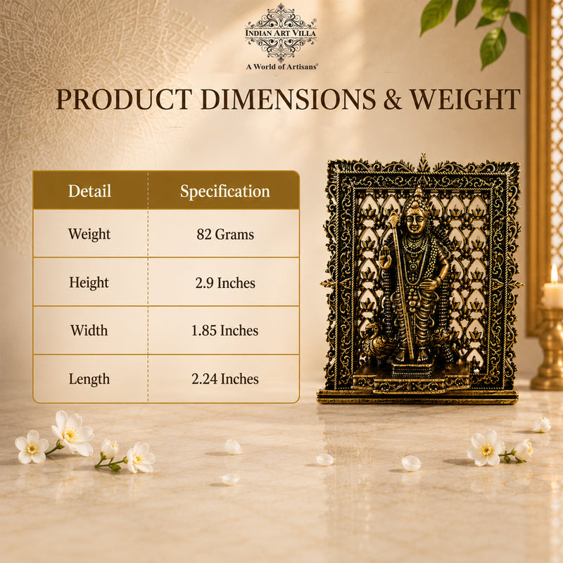 Pure Brass Miniature Murugan Ji Murti with Ornate Border - 7.37 cm
