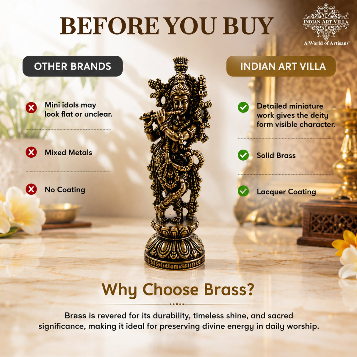 Pure Brass Miniature Krishna Ji Murti