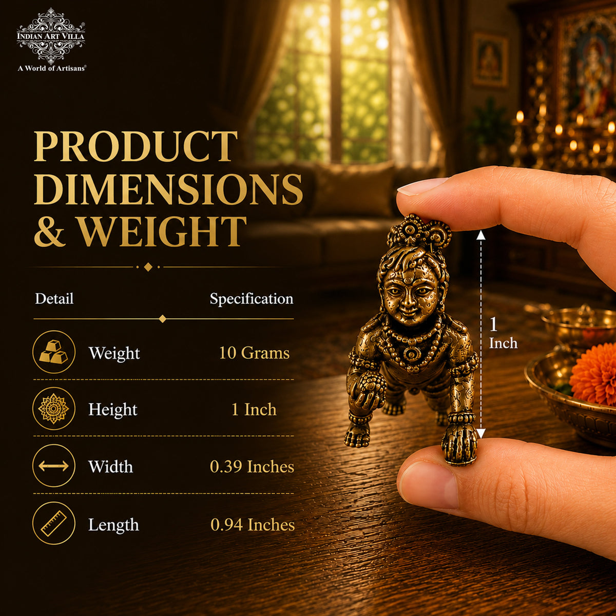 Pure Brass Miniature Laddu Gopal Krishna Ji Crawling Murti for Home Pooja