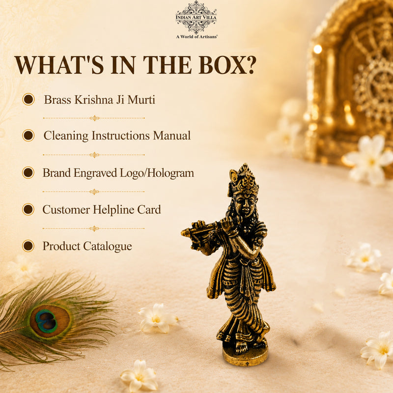 Pure Brass Miniature Krishna Ji Murti - 3.56 cm