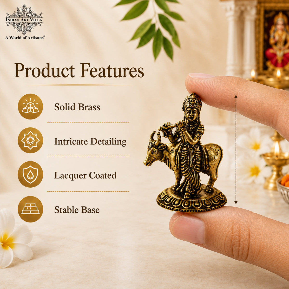 Pure Brass Miniature Krishna Ji with Cow Murti