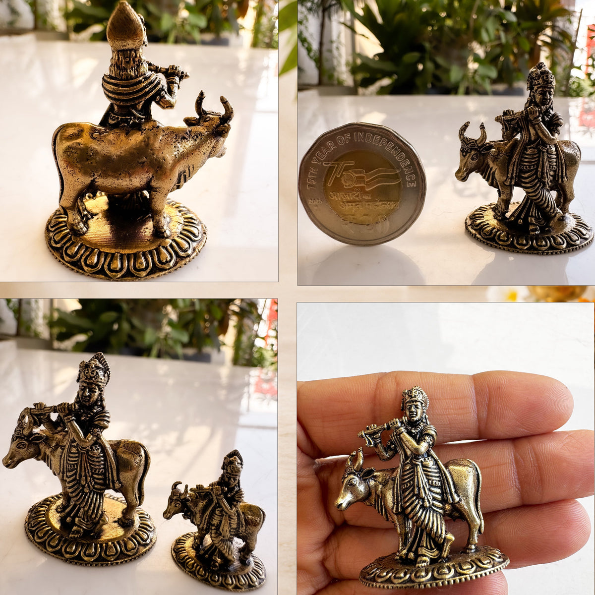 Pure Brass Miniature Krishna Ji with Cow Murti