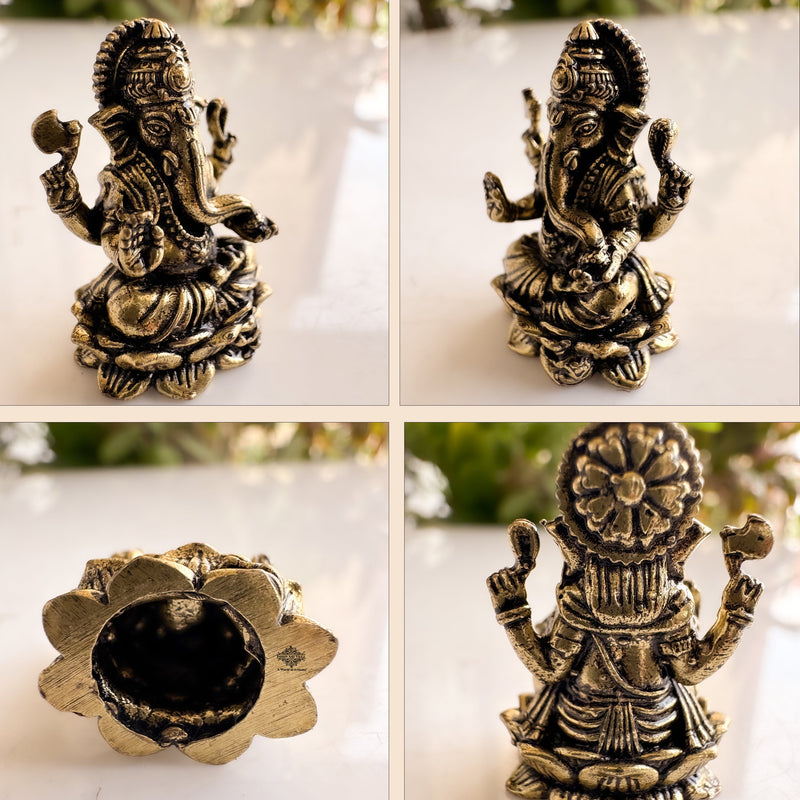 Pure Brass Miniature Ganesh Ji Murti Sitting On Lotus