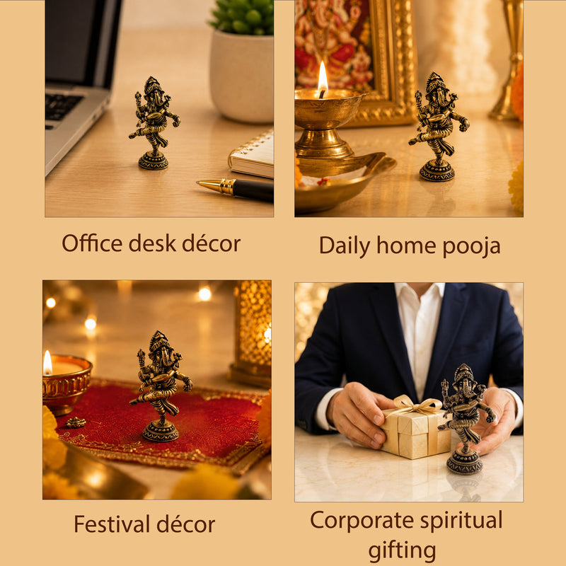 Pure Brass Miniature Dancing Lord Ganesha Idol 1.57 Inch