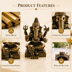 Pure Brass Miniature Handcrafted Lord Ganesha Idol for Home Mandir - 3.30 cm