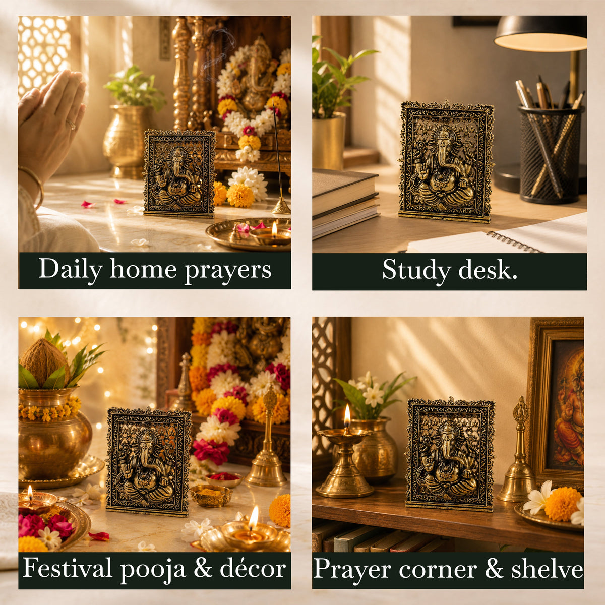 Pure Brass Miniature Ganesha Idol in Frame - 7.37 cm