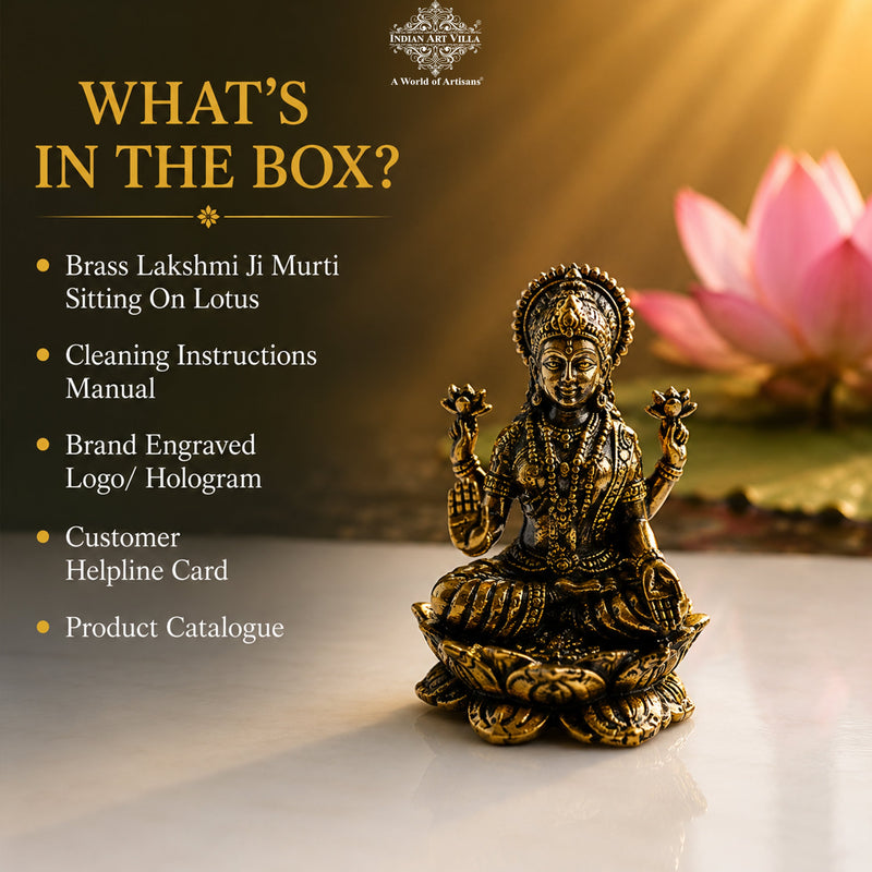 Pure Brass Miniature Lakshmi Ji Murti Sitting On Lotus