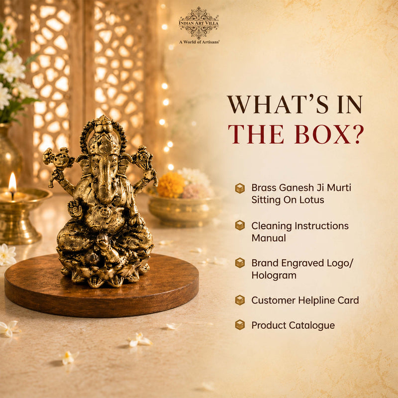 Pure Brass Miniature Ganesh Ji Murti Sitting On Lotus - 3.3 cm