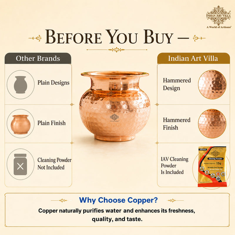 Pure Copper Hammered Lota for Pooja & Traditional Use - 430 ML