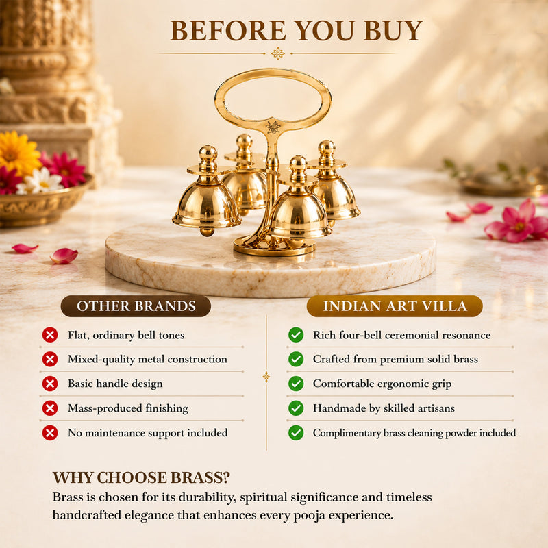 Brass 4 Bell with Ergonomic Handle| Multi-Tone Temple Bell