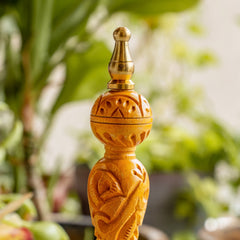 Bronze Pooja Bell with Carved Wooden Handle, Non-Lacquered
