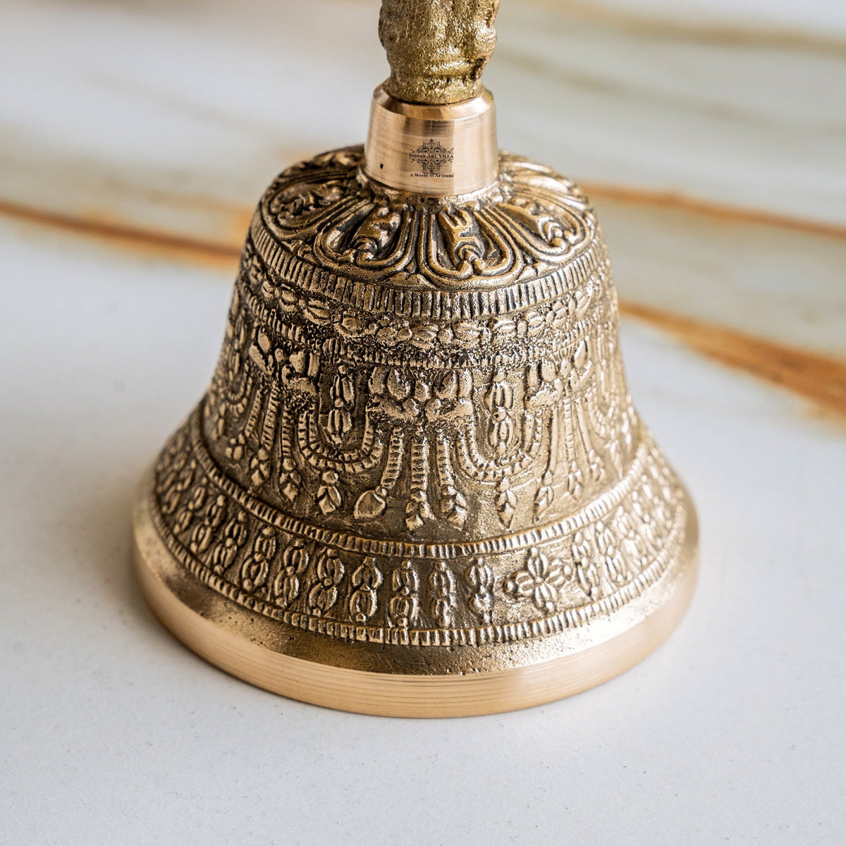 Brass Pooja Bell with Embossed Design and Traditional Vajra Handle