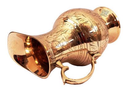 Handmade Pure Brass Jug Pitcher with Glass Set with Mughlai Style, Drinkware, Tableware