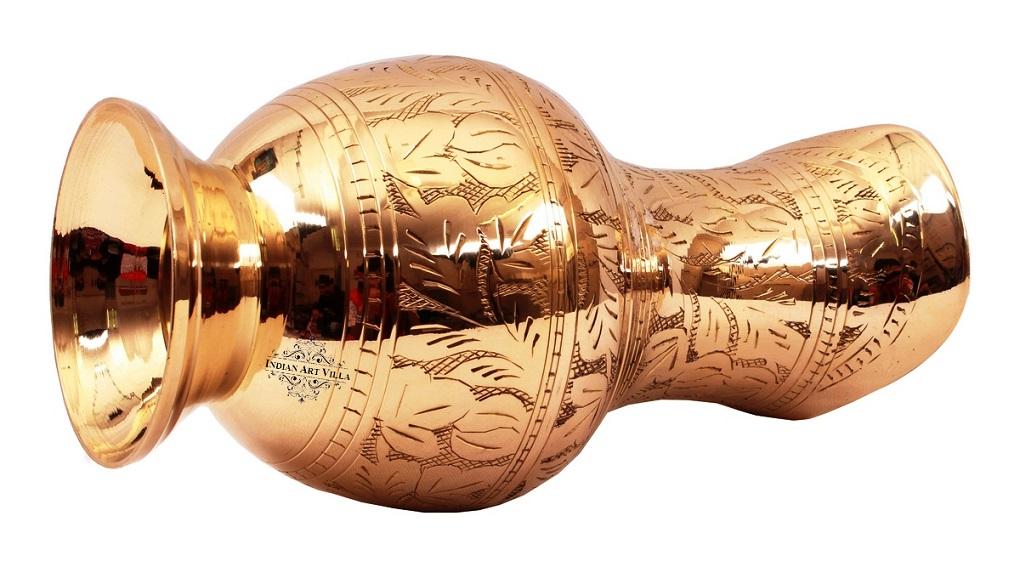 Handmade Pure Brass Jug Pitcher with Glass Set with Mughlai Style, Drinkware, Tableware