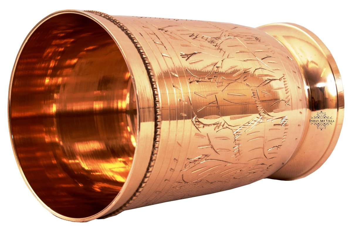 Handcrafted Pure Copper Jug Pitcher with Glass Set with Mughlai Style, Drinkware, Serveware Set