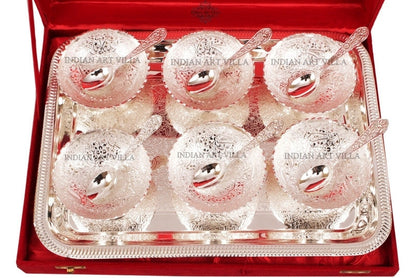 Silver Plated Designer Set of 6 Bowl 6 Spoon 1 Tray