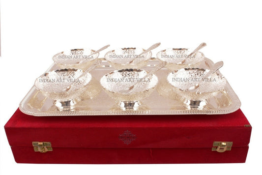 Silver Plated Designer Set of 6 Bowl 6 Spoon 1 Tray