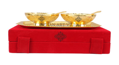 Pure Silver Plated Gold Polished Designer 2 Bowl with 2 Spoon & 1 Tray